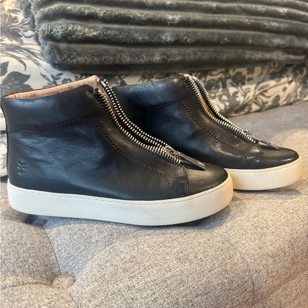 Frye Black Lena Ankle Boots with White Soles